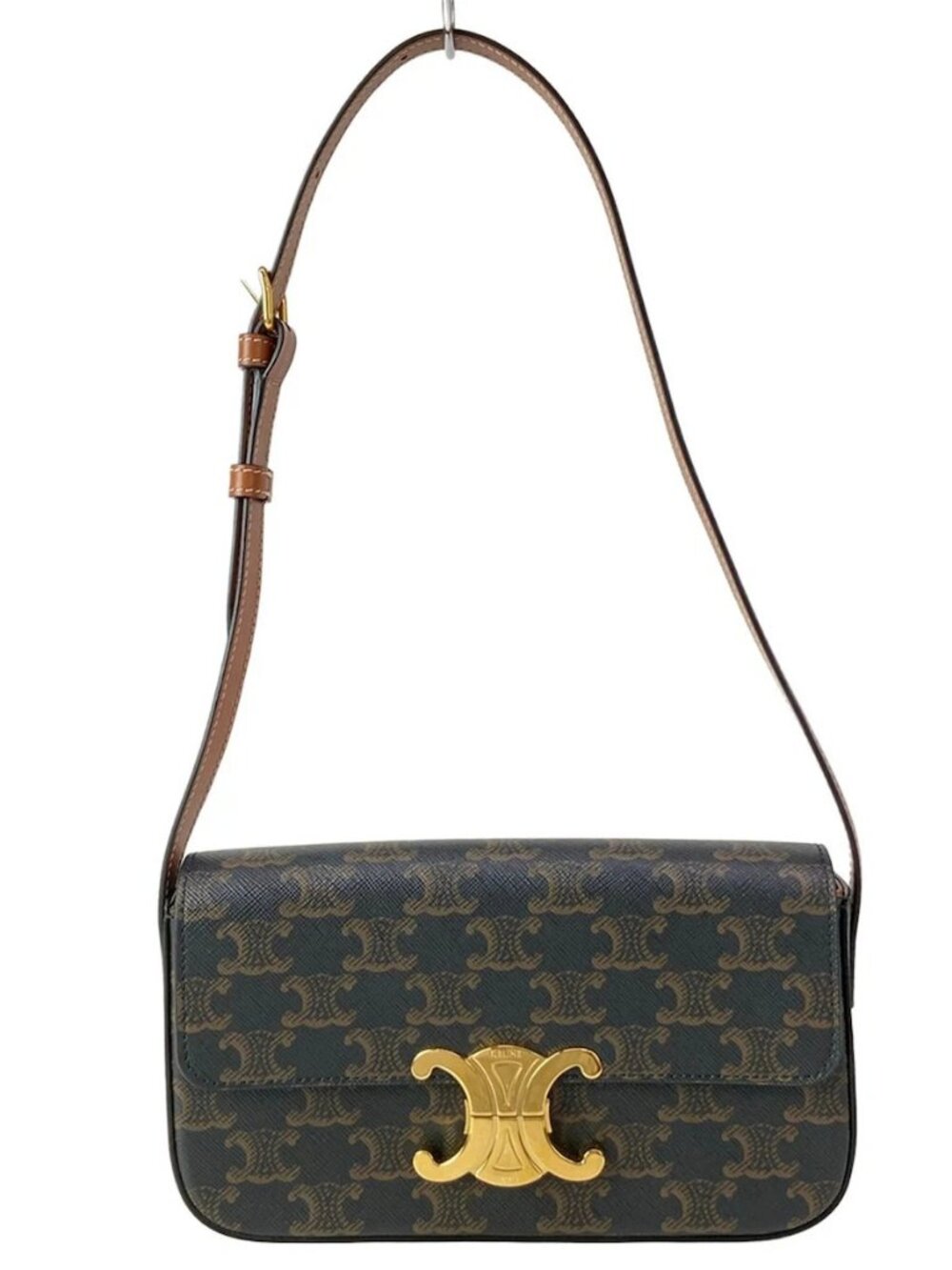 CELINE Shoulder Bag Claude,Triomphe Canvas Tan(Black, Brown) Brown) Calf Skin